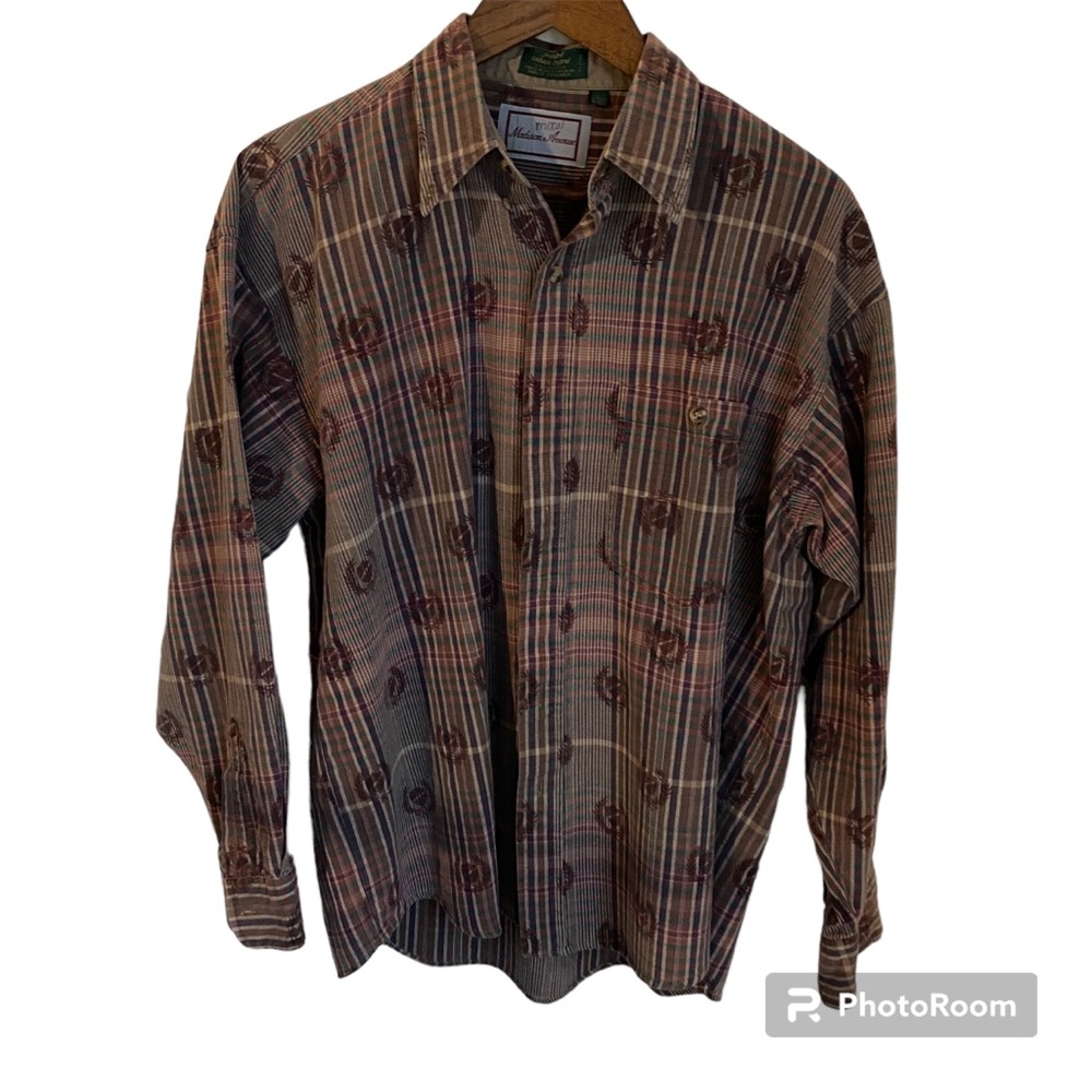Madison Avenue Men’s Long Sleeve Crest Plaid Shirt | Large 16-16-1/2”